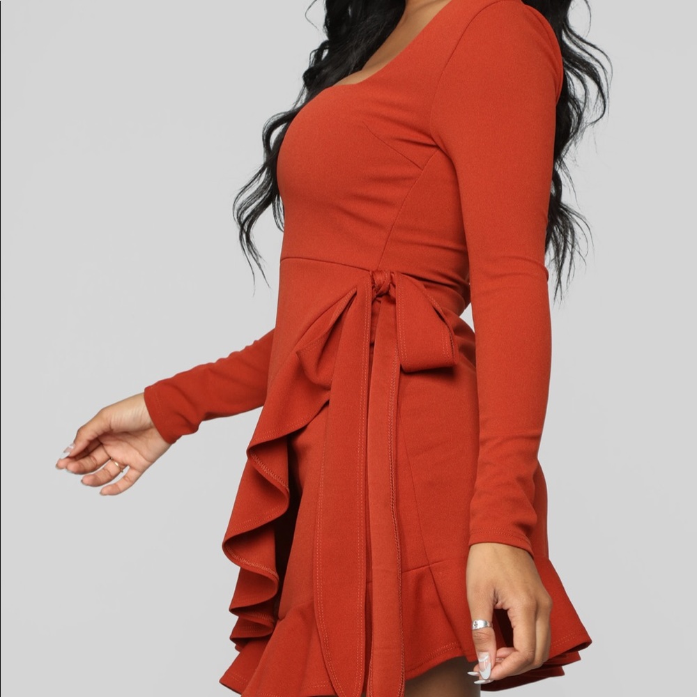 Rust Wrap Mini Dress - Picture 5 of 5